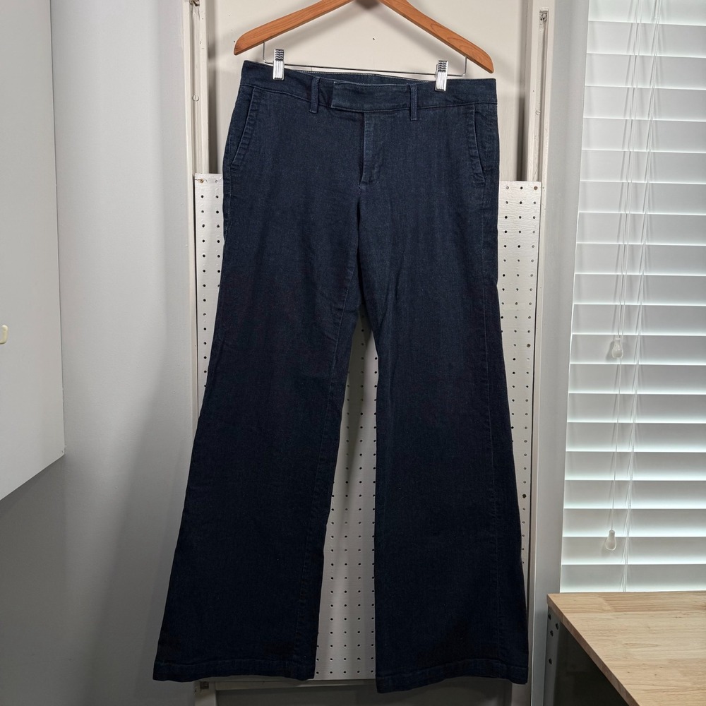 Banana Republic Wide Leg Flared Jeans Womens Dark Wash Denim Slash Pockets - 29R